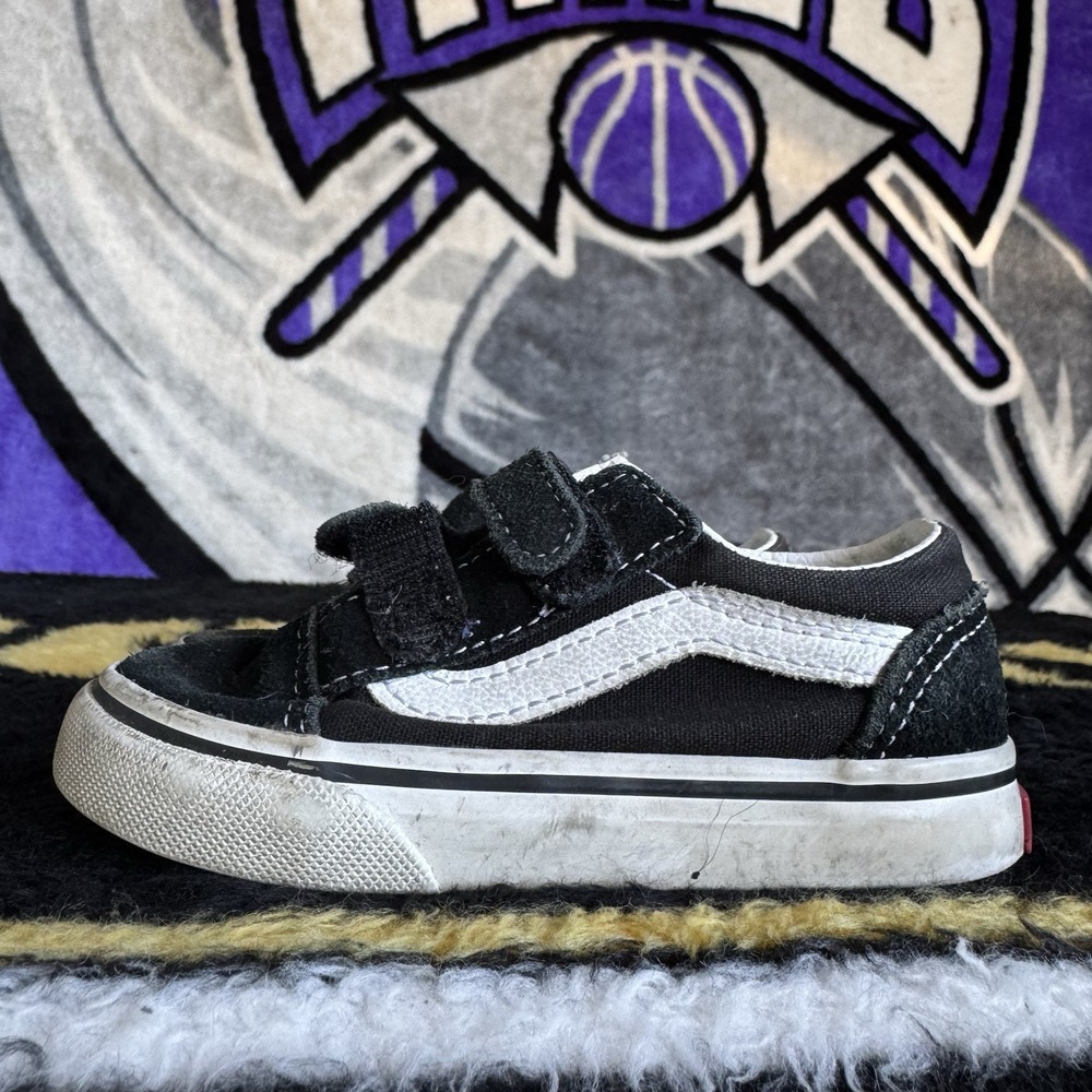 Size 7c - Vans Old Skool V Toddler Black White, Hook/loop, Kids Shoes